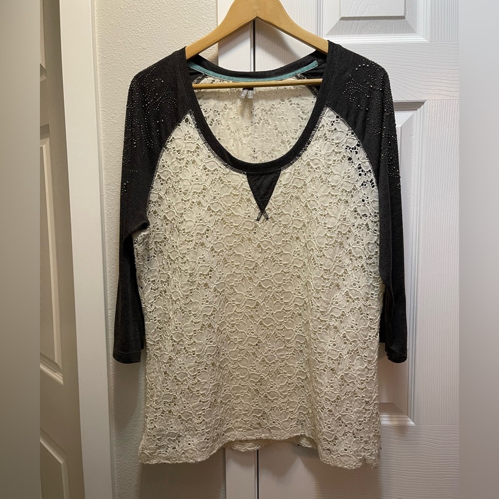 Grey/White Lace shirt with Jewels